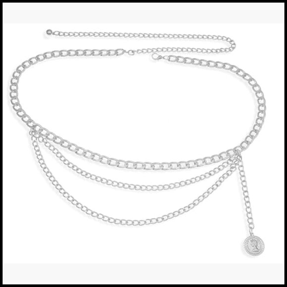 Multilayer Metal Chain Belt with Lobster Clasp for Dresses Jeans